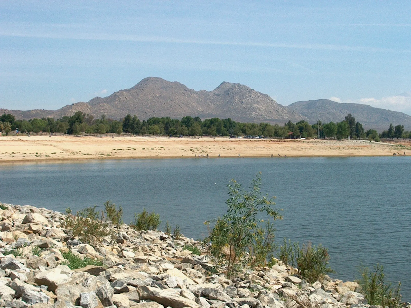 Granite hills above the shore of Lake Perris